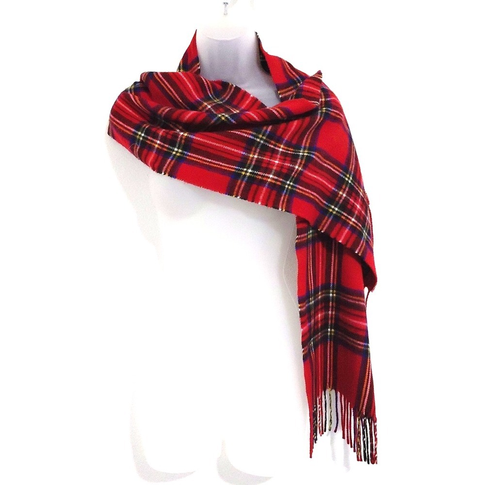 CEJON RED Tartan Plaid SCARF made in ITALY 62X12 Cozy Festive Classic Luxury